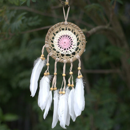 Acchiappasogni in Rattan e Cotone - Rosa Pastello